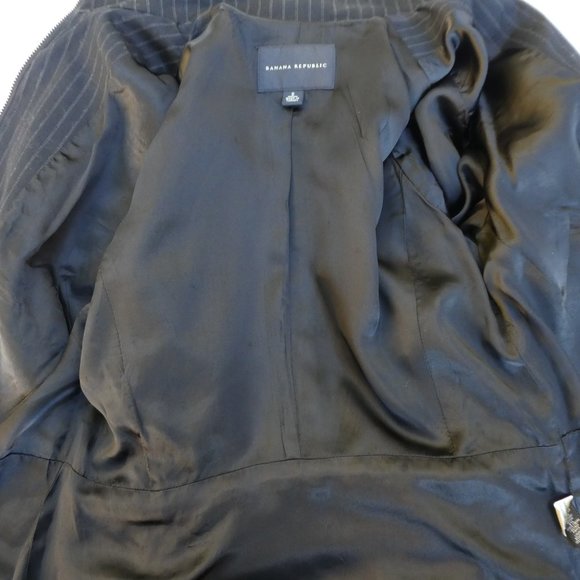 Banana Republic Pinstriped Jacket Elbow Patches Pockets Full Zip Safari Travel S - Picture 5 of 8